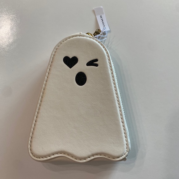 NWT Coach Ghost Coin Purse Halloween Limited Edition Leather Zipper Bag Heart - Picture 2 of 7